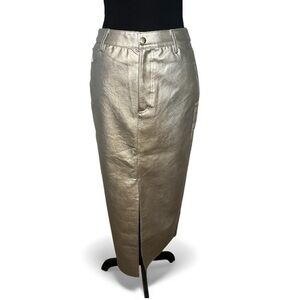 WAYF metallic silver faux leather maxi pencil skirt | size XS| NWT